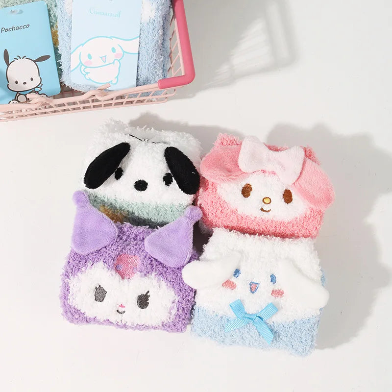 1 Pair Sanrio Socks Cute 3D Ears Cartoon Melody Autumn Winter Middle Socks  Home Floor Coral Velvet Sweating Socks Gift