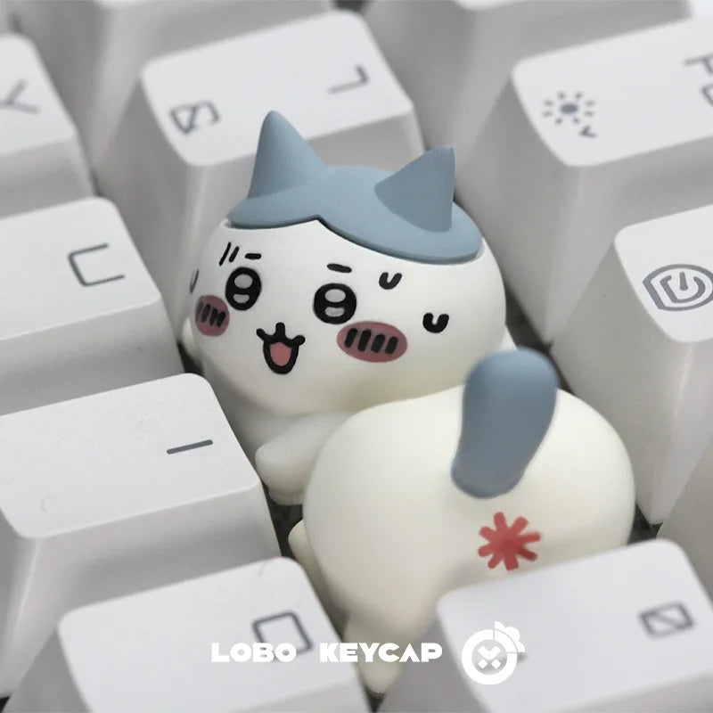 2pcs Set Lobo Keycap Chiikawa Hachiware Kawaii Action Figures Theme Resin Peripheral Art Mechanical Keyboard Decoration Gift