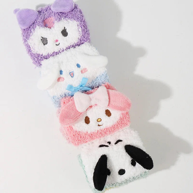 1 Pair Sanrio Socks Cute 3D Ears Cartoon Melody Autumn Winter Middle Socks  Home Floor Coral Velvet Sweating Socks Gift