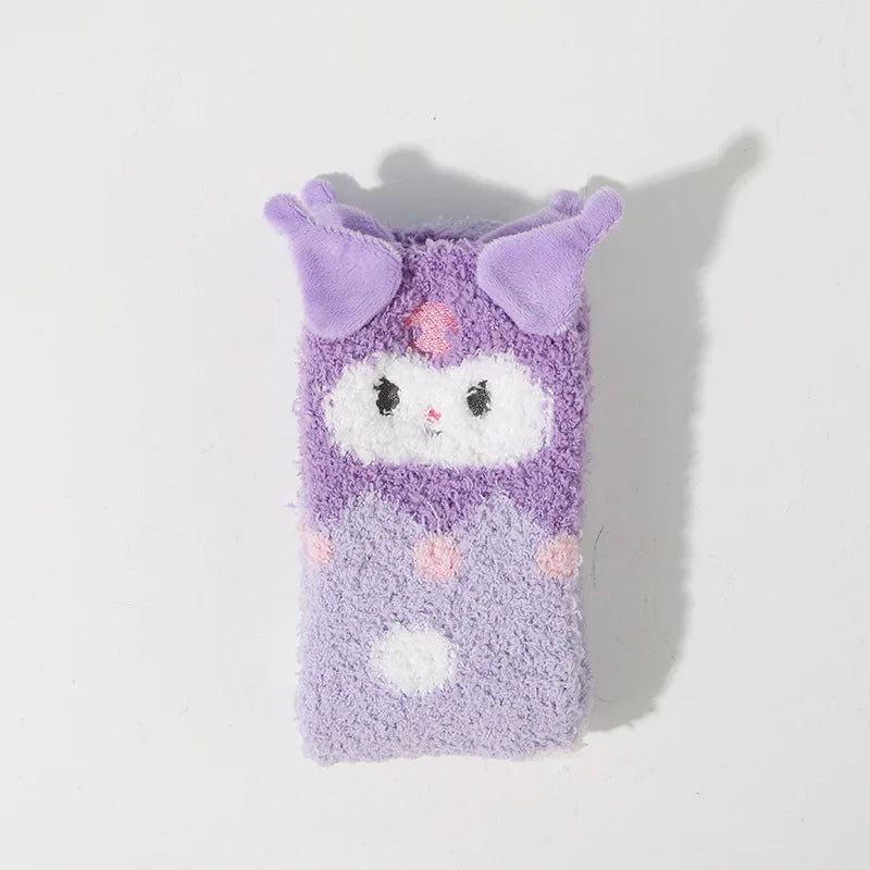 1 Pair Sanrio Socks Cute 3D Ears Cartoon Melody Autumn Winter Middle Socks  Home Floor Coral Velvet Sweating Socks Gift