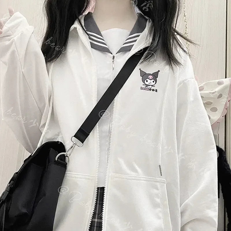 Anime Kawaii Sanrio Cartoon Cinnamoroll Kuromi My Melody JK Coat Hoodie Loose Long Sleeves Hooded Cardigan Jacket Gift