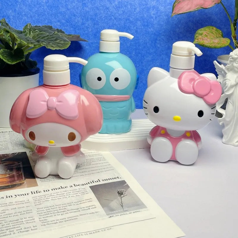 Cute Hello Kitty Figure Soap Dispensers Portable Travel Dispenser Empty Shower Gel Bottles Bathroom Anime Merchandise Decoration