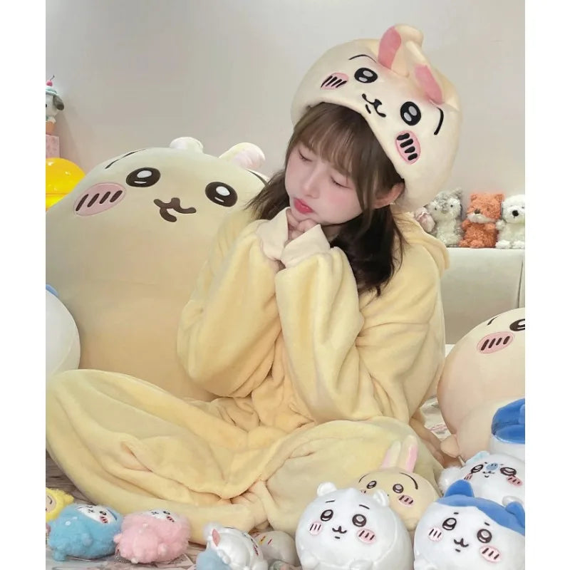 2024 New Cute Cartoon USAgi Hooded Flannel Pajamas Winter New All-in-One Pajamas Home Clothes Girls Birthday Gifts