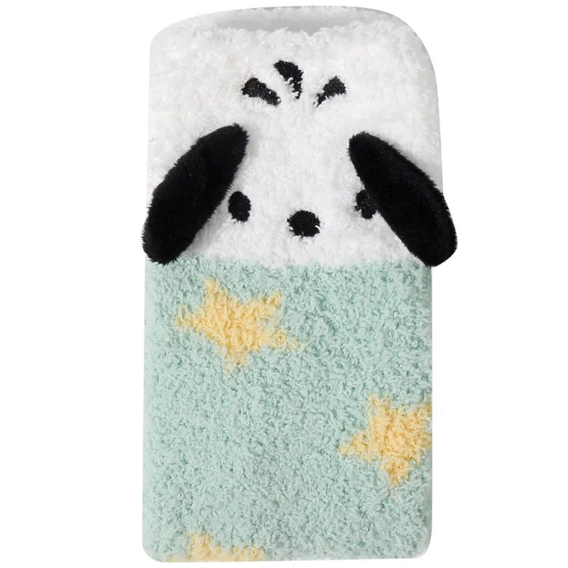 1 Pair Sanrio Socks Cute 3D Ears Cartoon Melody Autumn Winter Middle Socks  Home Floor Coral Velvet Sweating Socks Gift