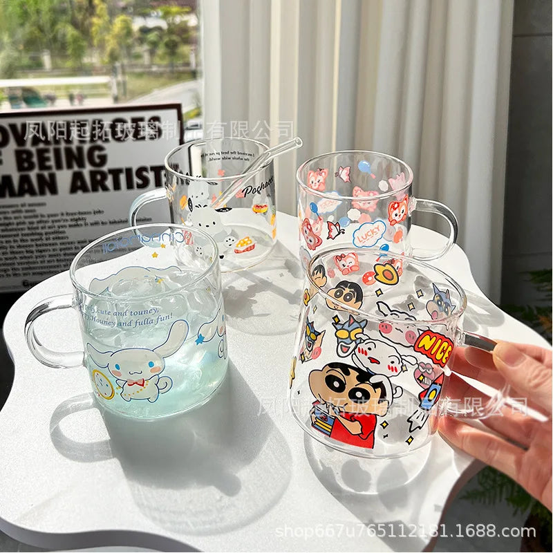 Cartoon Girly Heart Kuromi Cinnamoroll Pochacco My Melody Glass Mug Anime Kawaii Milk Coffee Juice Breakfast Water Cup Gifts Toy